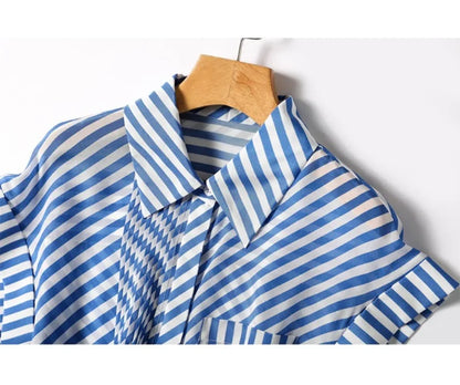 Vrouwelijke Zomer Blouse Streep Shirt Vintage Stijl