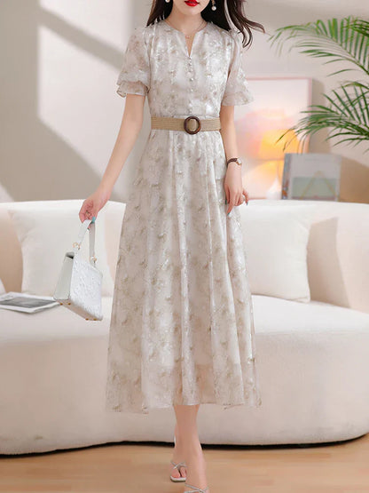 Zomerjurk Bloemenprint Chiffon Lentejurk Vrouw