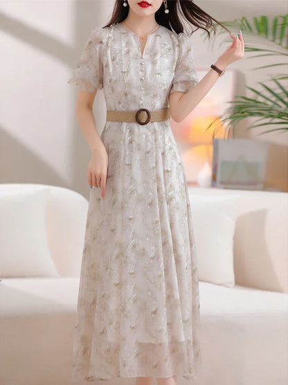Zomerjurk Bloemenprint Chiffon Lentejurk Vrouw
