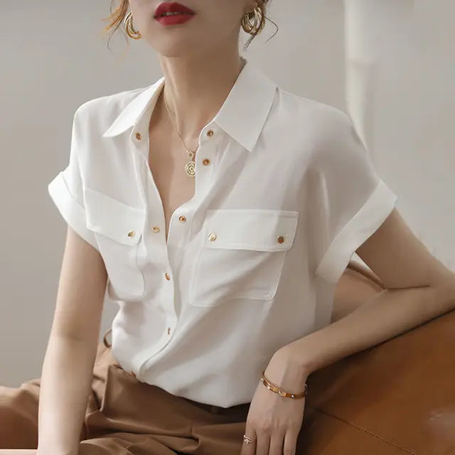 Witte Zomer Blouse van Chiffon Stof Luchtig en Elegant