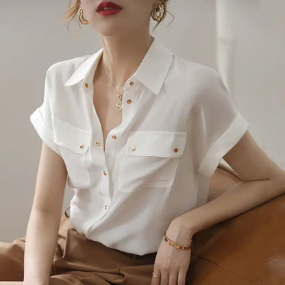 Witte Zomer Blouse van Chiffon Stof Luchtig en Elegant