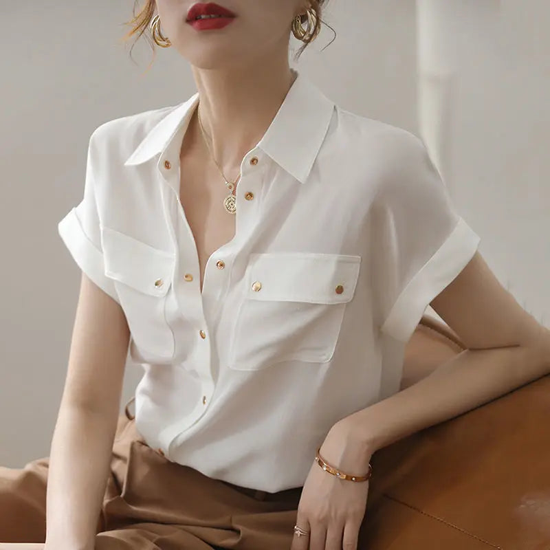 Witte Zomer Blouse van Chiffon Stof Luchtig en Elegant