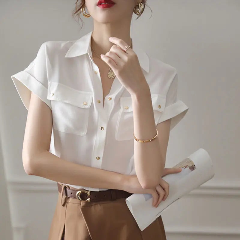 Witte Zomer Blouse van Chiffon Stof Luchtig en Elegant