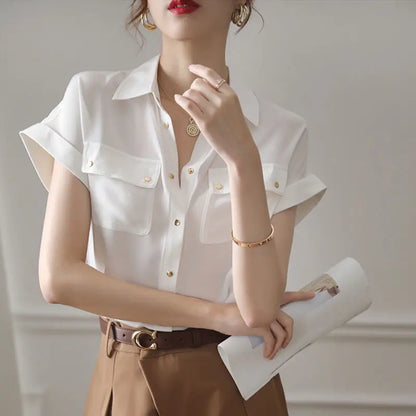 Witte Zomer Blouse van Chiffon Stof Luchtig en Elegant