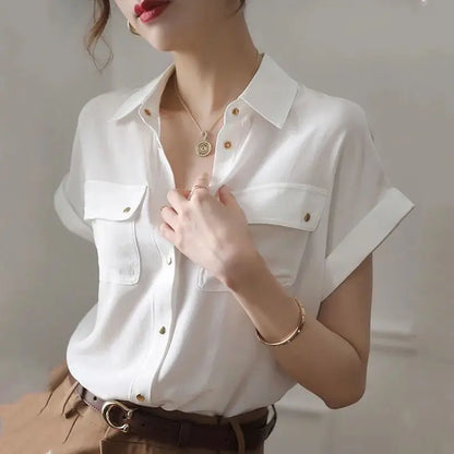 Witte Zomer Blouse van Chiffon Stof Luchtig en Elegant