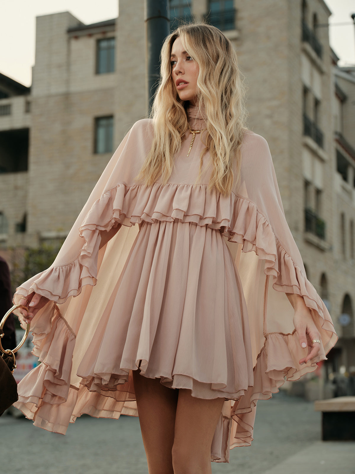 Dames Mini Jurk Zomerjurk Ruffle Details Luchtige Pasvorm Elegant