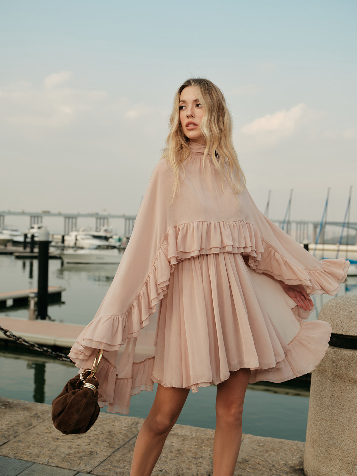 Dames Mini Jurk Zomerjurk Ruffle Details Luchtige Pasvorm Elegant