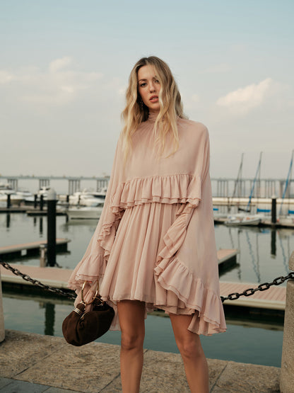 Dames Mini Jurk Zomerjurk Ruffle Details Luchtige Pasvorm Elegant