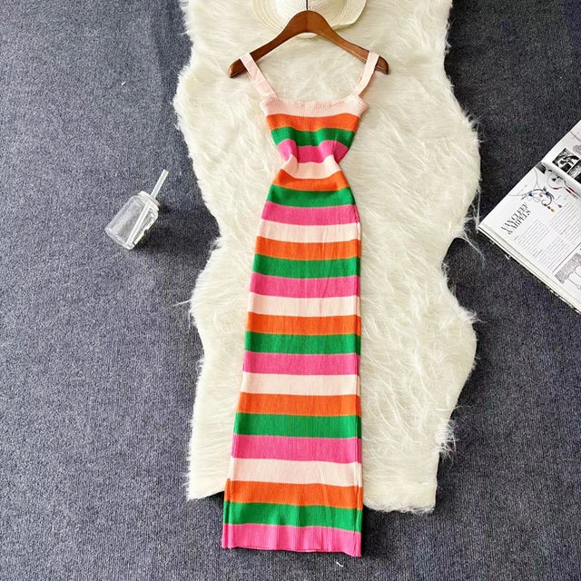 Zomerse Maxi Jurk Regenboog Kleuren Mooi Model