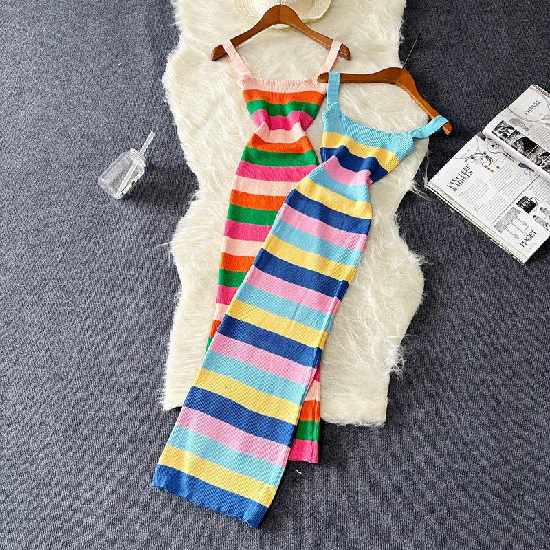 Zomerse Maxi Jurk Regenboog Kleuren Mooi Model