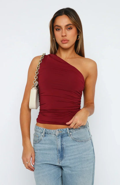 Vrouwelijke Top One-Shoulder Elegant Gedraaid Model - StudioMarella