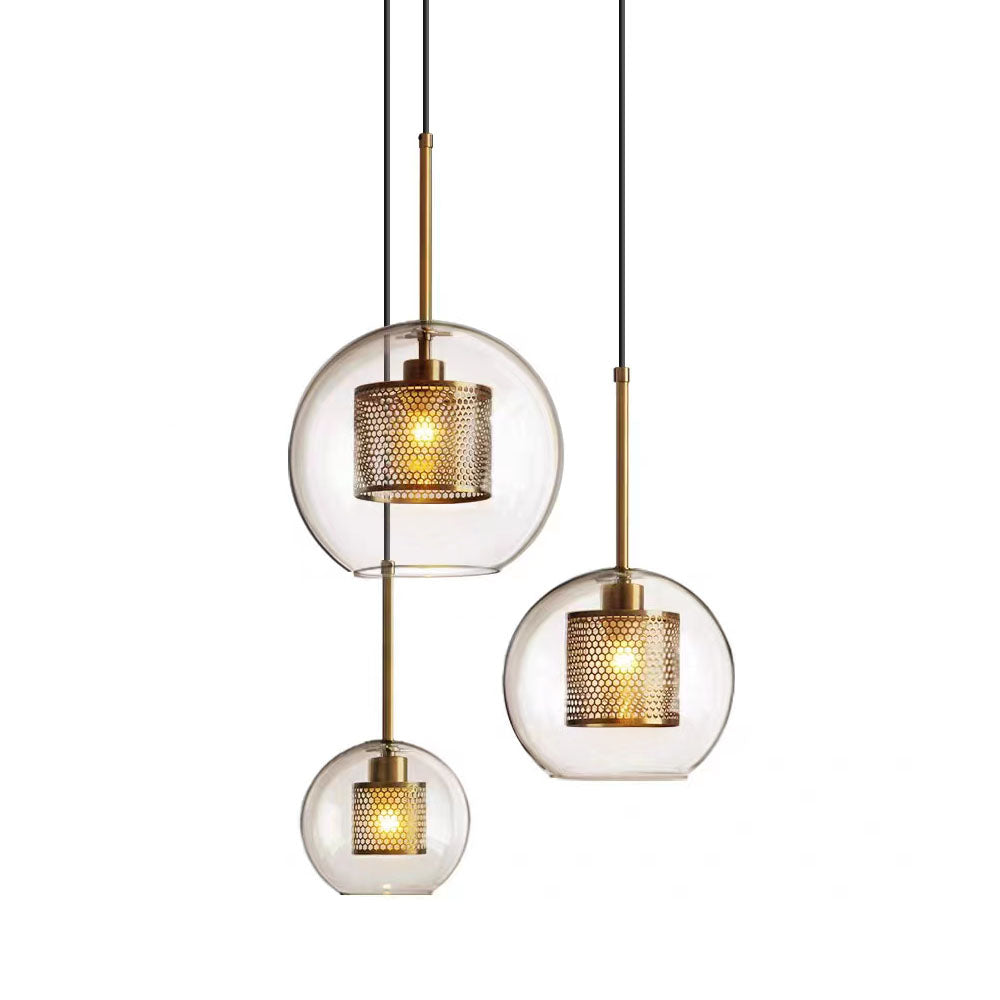 Glazen Hanglamp met Metalen Gaaskap Transparant Amber Zwart Goud 20-30cm Scandinavisch Design Eetkamer Keuken
