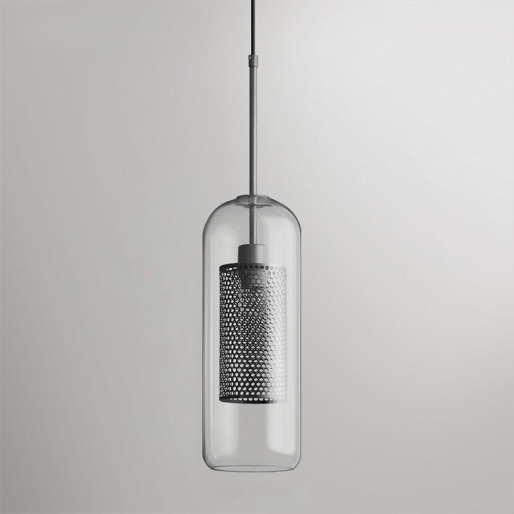 Glazen Hanglamp met Metalen Gaaskap Transparant Amber Zwart Goud 20-30cm Scandinavisch Design Eetkamer Keuken