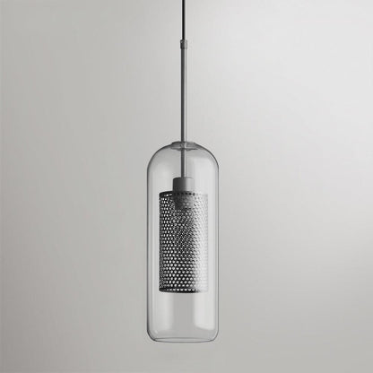 Glazen Hanglamp met Metalen Gaaskap Transparant Amber Zwart Goud 20-30cm Scandinavisch Design Eetkamer Keuken