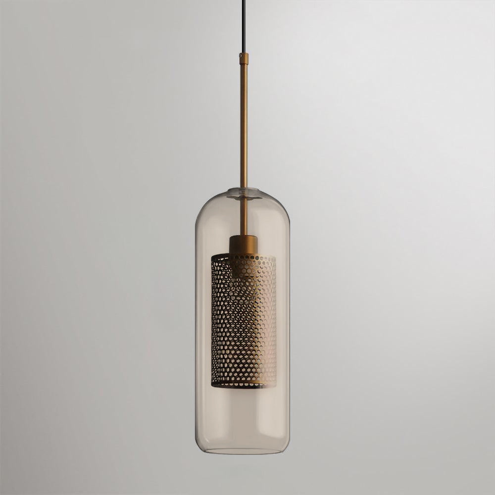 Glazen Hanglamp met Metalen Gaaskap Transparant Amber Zwart Goud 20-30cm Scandinavisch Design Eetkamer Keuken