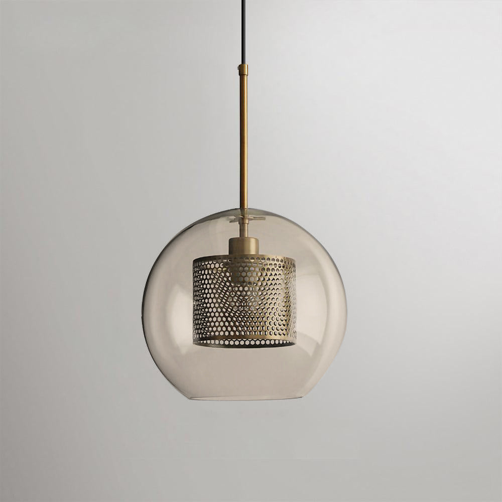Glazen Hanglamp met Metalen Gaaskap Transparant Amber Zwart Goud 20-30cm Scandinavisch Design Eetkamer Keuken