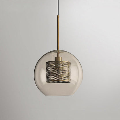 Glazen Hanglamp met Metalen Gaaskap Transparant Amber Zwart Goud 20-30cm Scandinavisch Design Eetkamer Keuken