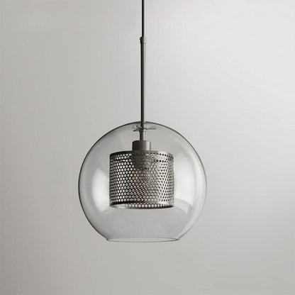 Glazen Hanglamp met Metalen Gaaskap Transparant Amber Zwart Goud 20-30cm Scandinavisch Design Eetkamer Keuken