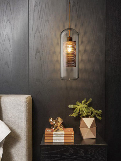 Glazen Hanglamp met Metalen Gaaskap Transparant Amber Zwart Goud 20-30cm Scandinavisch Design Eetkamer Keuken