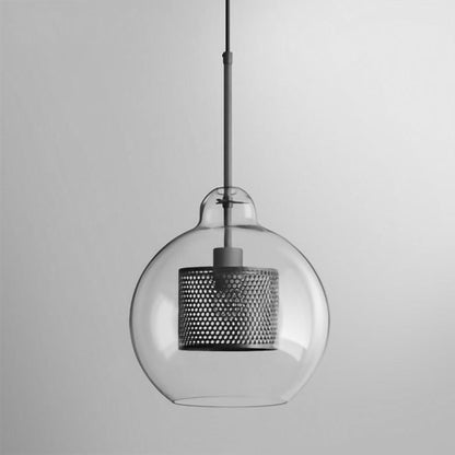 Glazen Hanglamp met Metalen Gaaskap Transparant Amber Zwart Goud 20-30cm Scandinavisch Design Eetkamer Keuken
