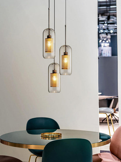 Glazen Hanglamp met Metalen Gaaskap Transparant Amber Zwart Goud 20-30cm Scandinavisch Design Eetkamer Keuken