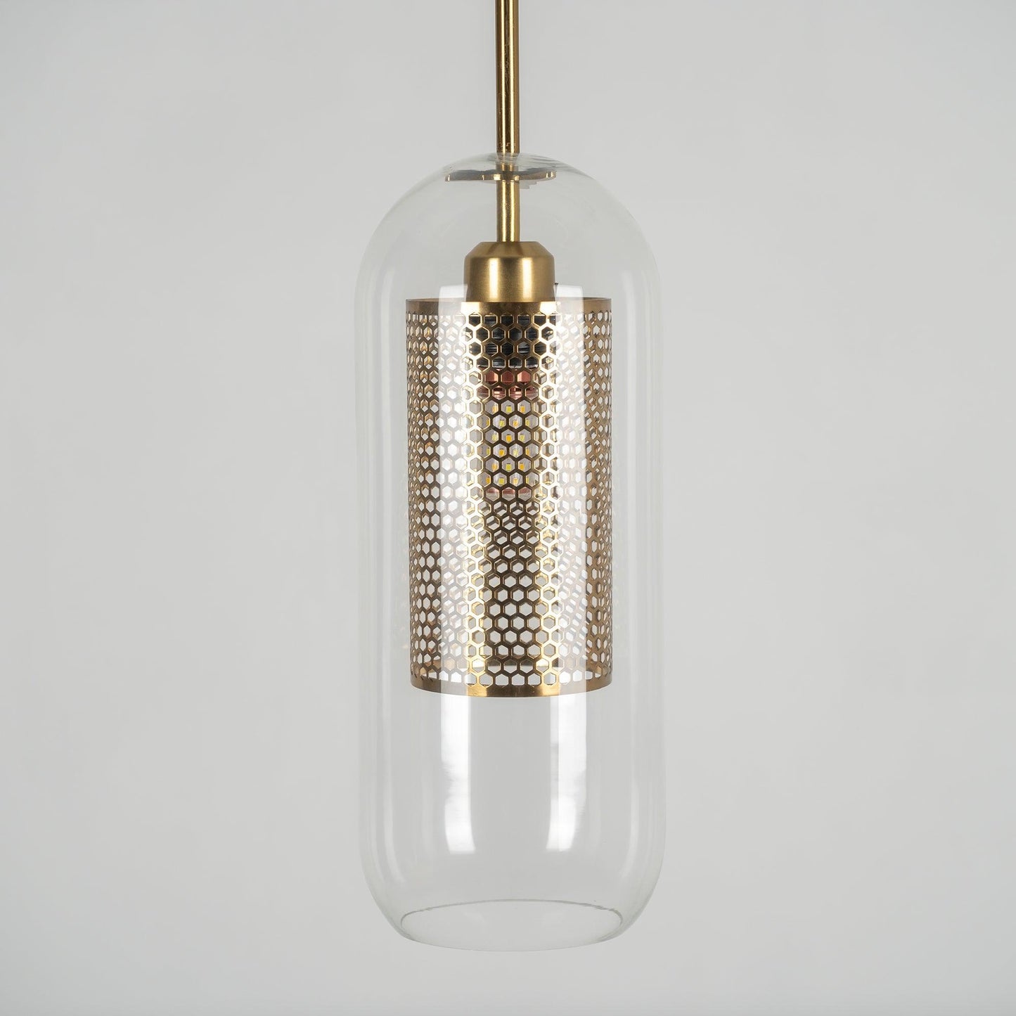 Glazen Hanglamp met Metalen Gaaskap Transparant Amber Zwart Goud 20-30cm Scandinavisch Design Eetkamer Keuken
