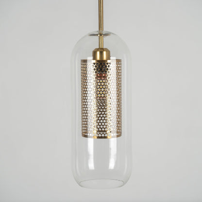 Glazen Hanglamp met Metalen Gaaskap Transparant Amber Zwart Goud 20-30cm Scandinavisch Design Eetkamer Keuken
