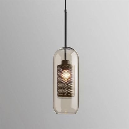 Glazen Hanglamp met Metalen Gaaskap Transparant Amber Zwart Goud 20-30cm Scandinavisch Design Eetkamer Keuken