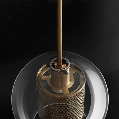 Glazen Hanglamp met Metalen Gaaskap Transparant Amber Zwart Goud 20-30cm Scandinavisch Design Eetkamer Keuken