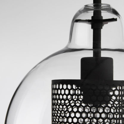 Glazen Hanglamp met Metalen Gaaskap Transparant Amber Zwart Goud 20-30cm Scandinavisch Design Eetkamer Keuken