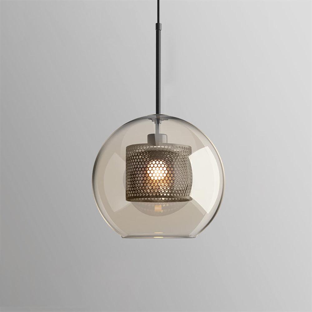 Glazen Hanglamp met Metalen Gaaskap Transparant Amber Zwart Goud 20-30cm Scandinavisch Design Eetkamer Keuken