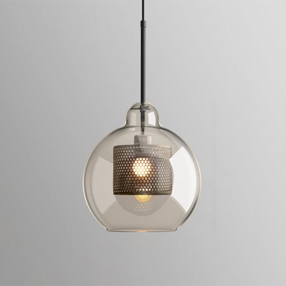 Glazen Hanglamp met Metalen Gaaskap Transparant Amber Zwart Goud 20-30cm Scandinavisch Design Eetkamer Keuken