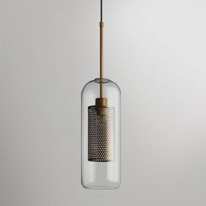 Glazen Hanglamp met Metalen Gaaskap Transparant Amber Zwart Goud 20-30cm Scandinavisch Design Eetkamer Keuken