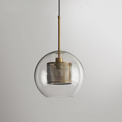 Glazen Hanglamp met Metalen Gaaskap Transparant Amber Zwart Goud 20-30cm Scandinavisch Design Eetkamer Keuken