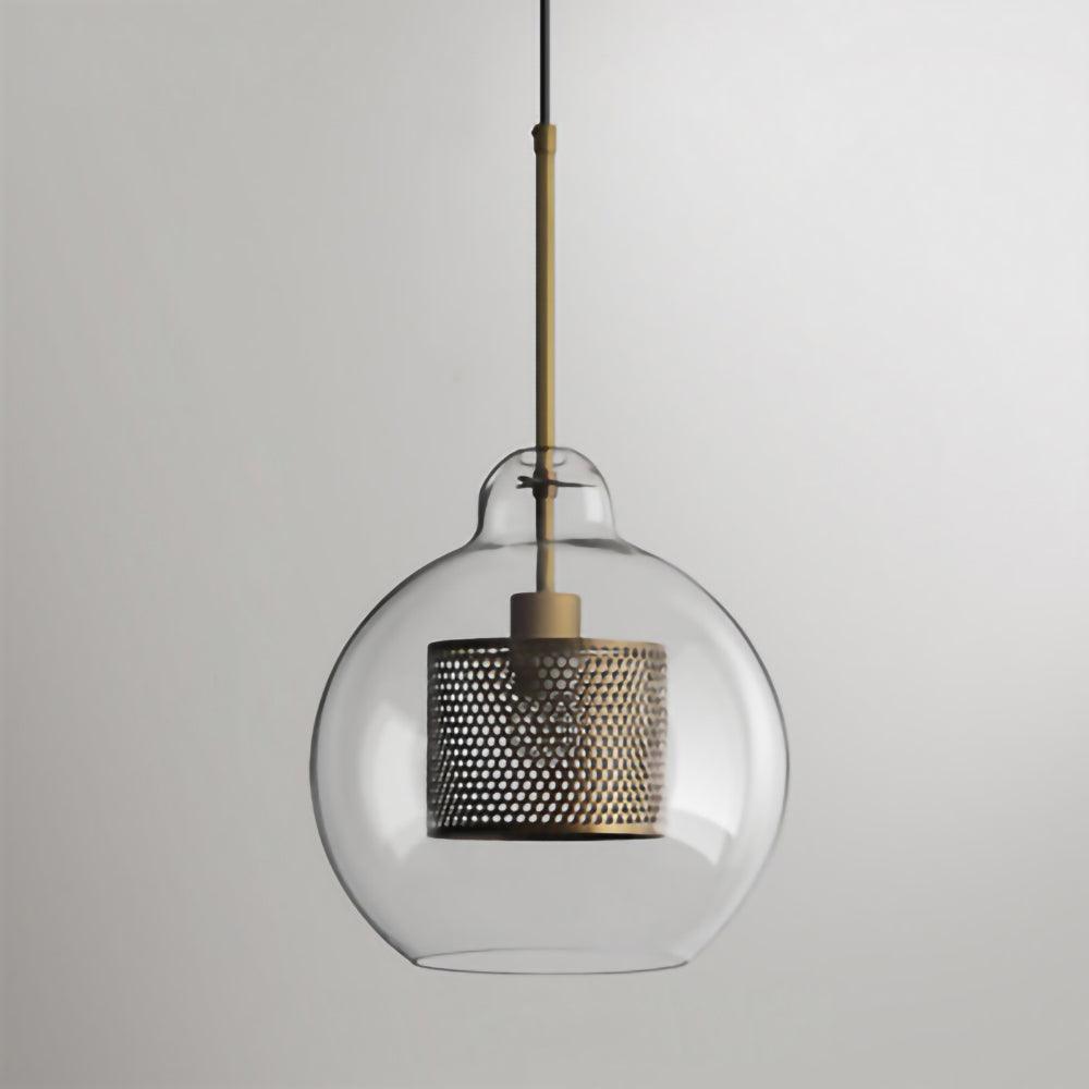 Glazen Hanglamp met Metalen Gaaskap Transparant Amber Zwart Goud 20-30cm Scandinavisch Design Eetkamer Keuken