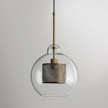 Glazen Hanglamp met Metalen Gaaskap Transparant Amber Zwart Goud 20-30cm Scandinavisch Design Eetkamer Keuken