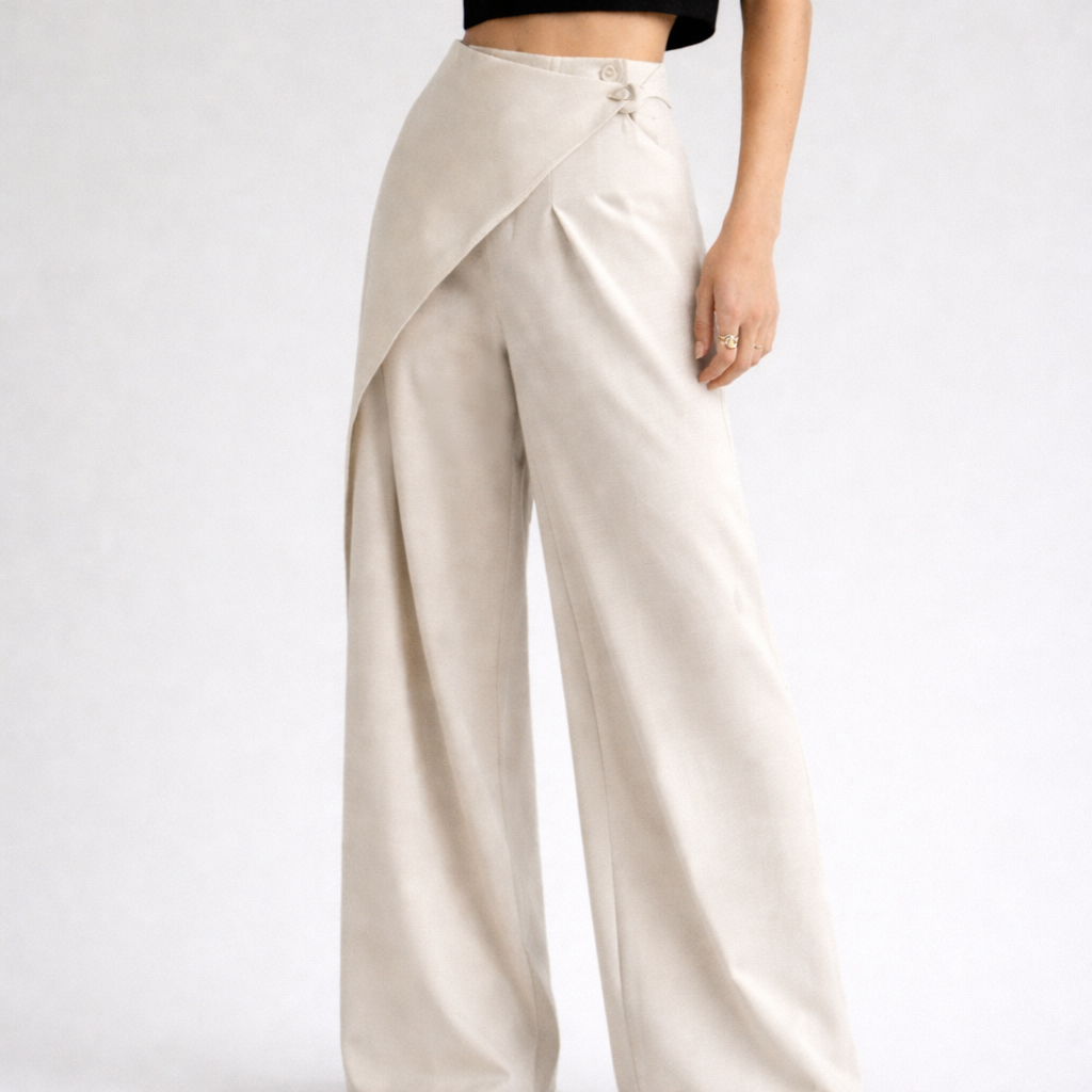 Vrouwelijke Wide Fit Broek Asymmetrische Snit met Strik