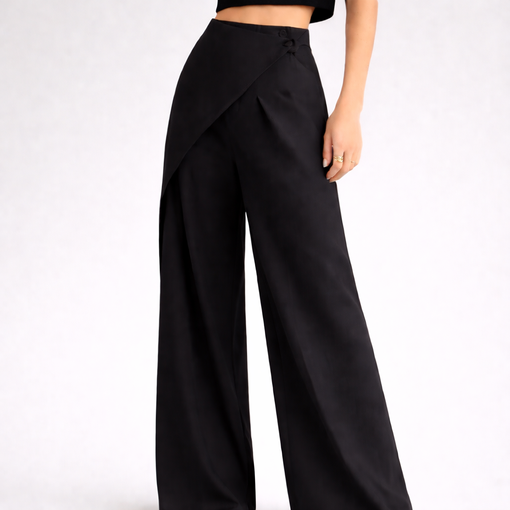 Vrouwelijke Wide Fit Broek Asymmetrische Snit met Strik
