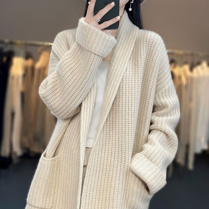 Vrouwelijke Cardigan met V-hals Lange Model