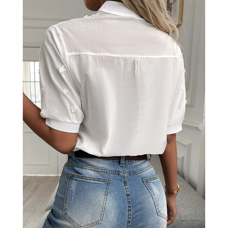 Elegante Bloemen blouse met Kanten Rok