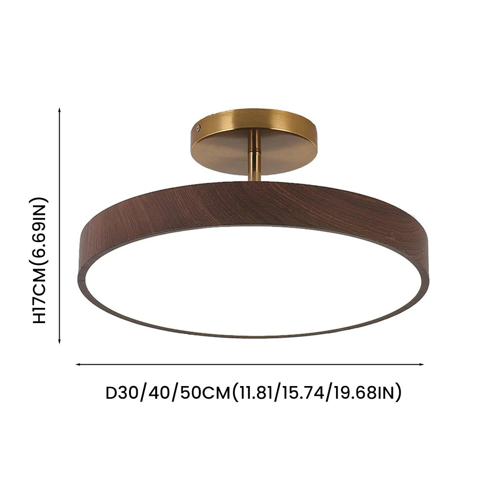 LED Plafondlamp Houtlook Goud Rond Half-Opbouw Woonkamer Slaapkamer Eetkamer Design Plafondverlichting