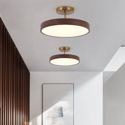 LED Plafondlamp Houtlook Goud Rond Half-Opbouw Woonkamer Slaapkamer Eetkamer Design Plafondverlichting
