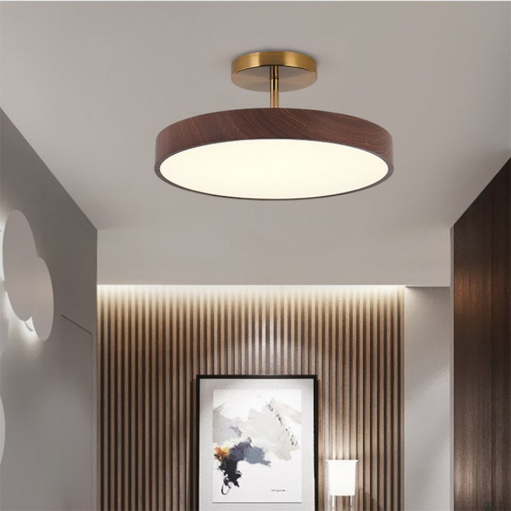 LED Plafondlamp Houtlook Goud Rond Half-Opbouw Woonkamer Slaapkamer Eetkamer Design Plafondverlichting