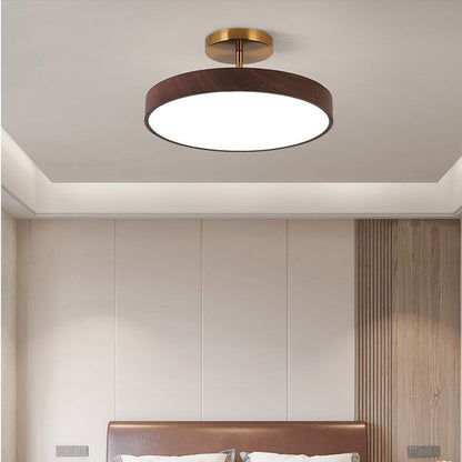 LED Plafondlamp Houtlook Goud Rond Half-Opbouw Woonkamer Slaapkamer Eetkamer Design Plafondverlichting