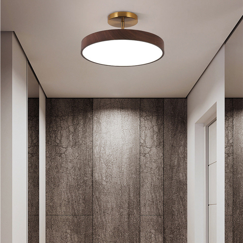 LED Plafondlamp Houtlook Goud Rond Half-Opbouw Woonkamer Slaapkamer Eetkamer Design Plafondverlichting
