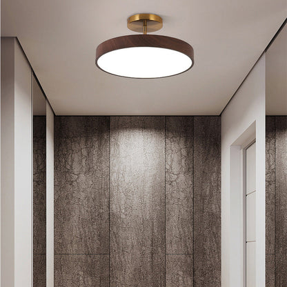 LED Plafondlamp Houtlook Goud Rond Half-Opbouw Woonkamer Slaapkamer Eetkamer Design Plafondverlichting