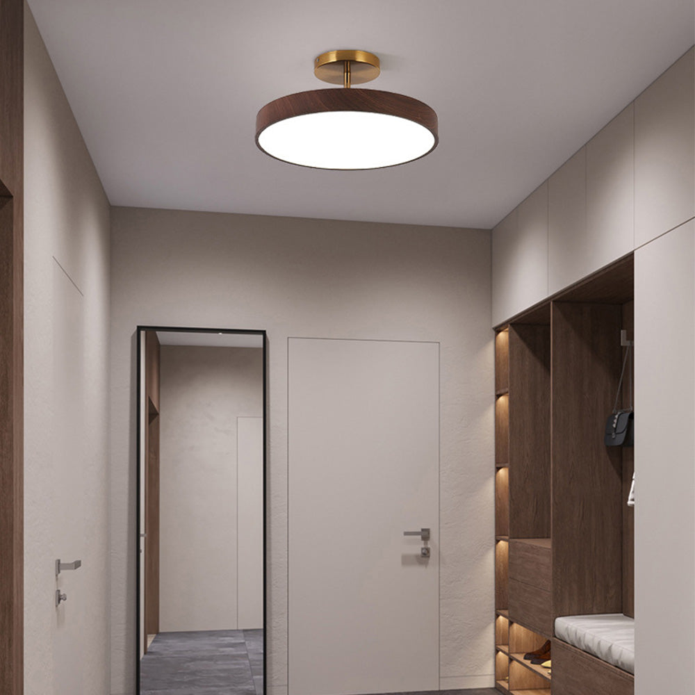 LED Plafondlamp Houtlook Goud Rond Half-Opbouw Woonkamer Slaapkamer Eetkamer Design Plafondverlichting