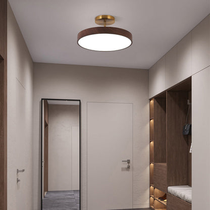 LED Plafondlamp Houtlook Goud Rond Half-Opbouw Woonkamer Slaapkamer Eetkamer Design Plafondverlichting