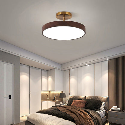 LED Plafondlamp Houtlook Goud Rond Half-Opbouw Woonkamer Slaapkamer Eetkamer Design Plafondverlichting