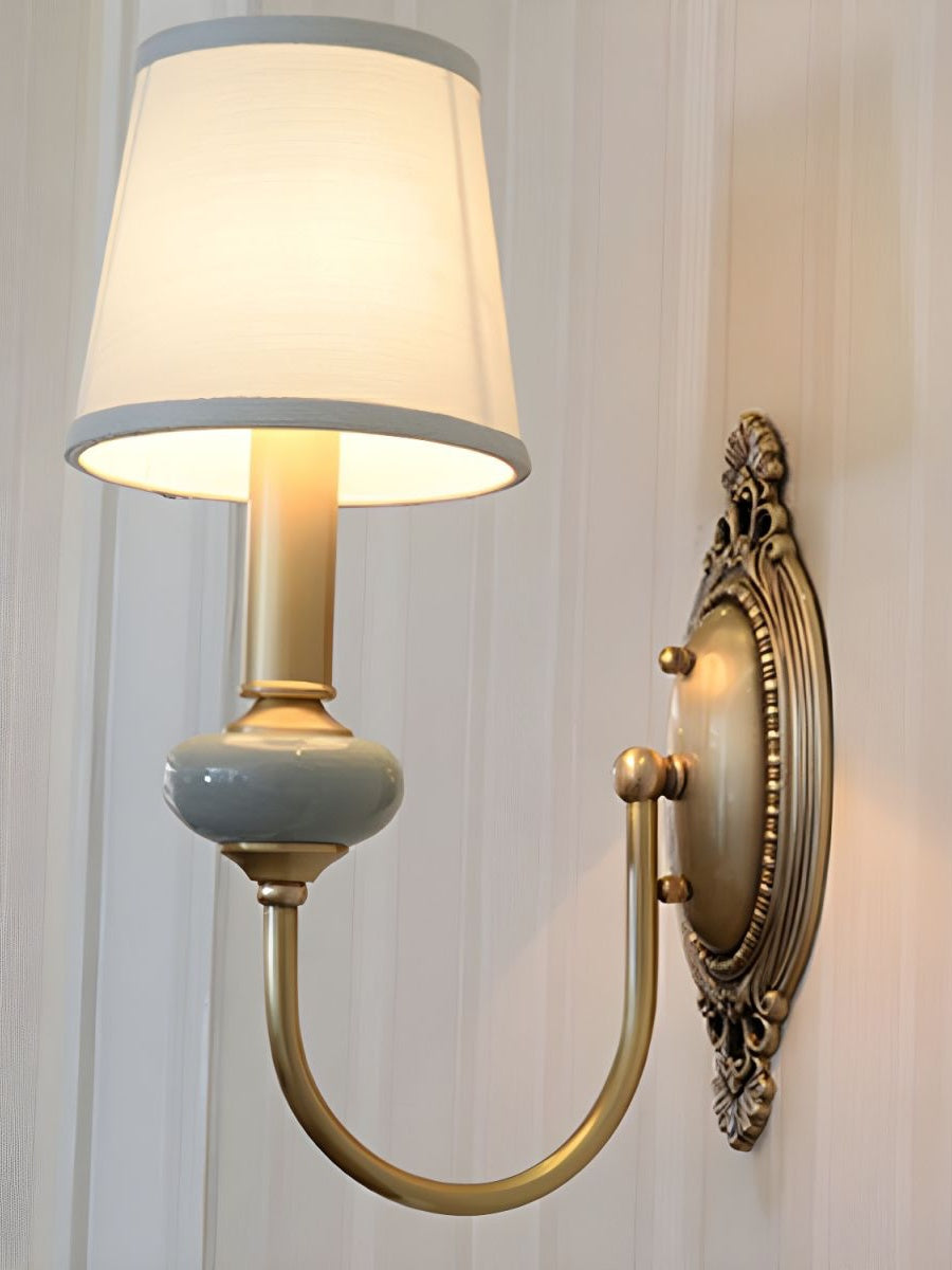 Keramische wandlamp met stoffen kap - 1 of 2 lichtpunten - E27 - diverse kleuren & stijlen